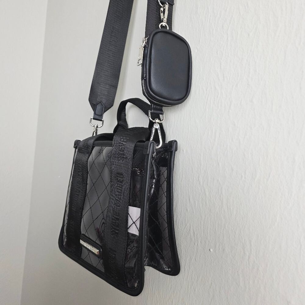 Steve Madden Clear Satchel Tote Bag Crossbody Black Logo Strap NEW - Picture 4 of 11